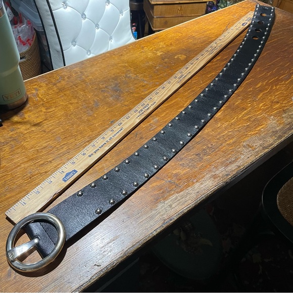 Michael Kors black leather silver stud wide belt M - Picture 9 of 11